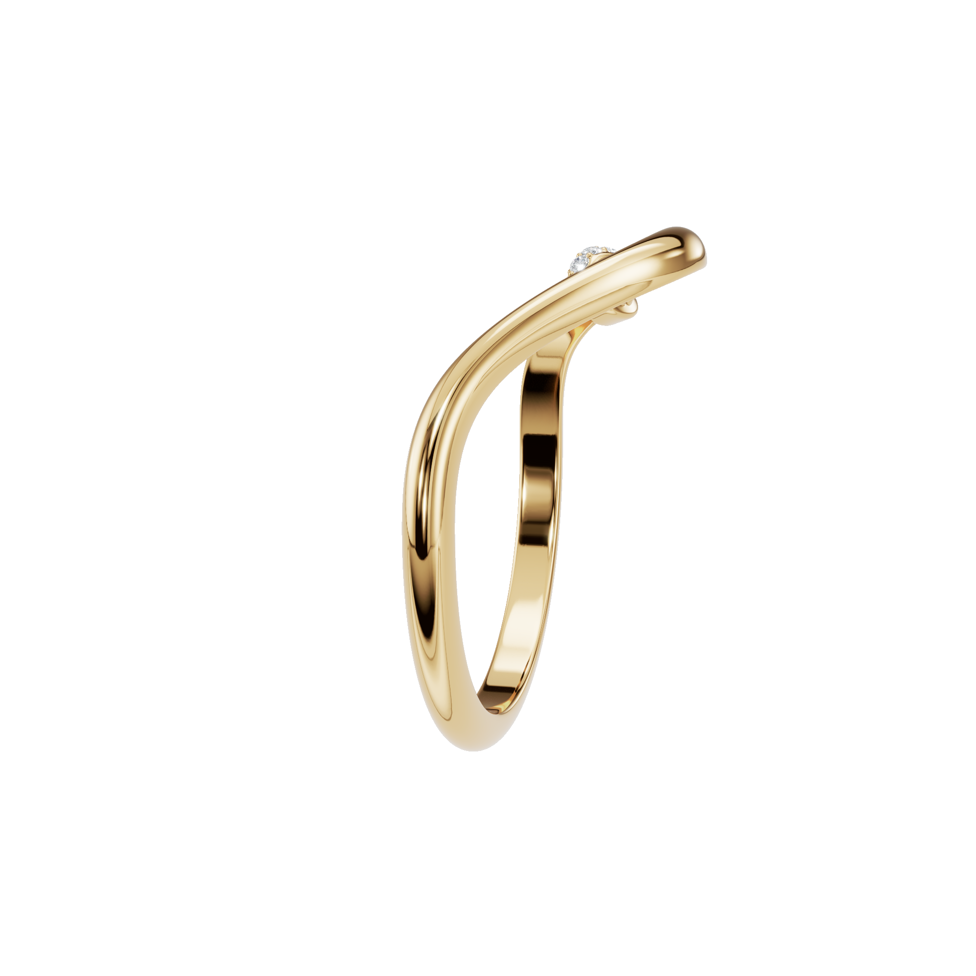 Round Diamond Curved V Ring in Gold | Minimalist Wave Fine Jewelry Ring