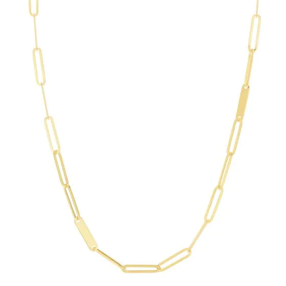 14K Yellow Gold Alternating Paperclip Bar Chain Necklace