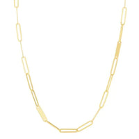 14K Yellow Gold Alternating Paperclip Bar Chain Necklace