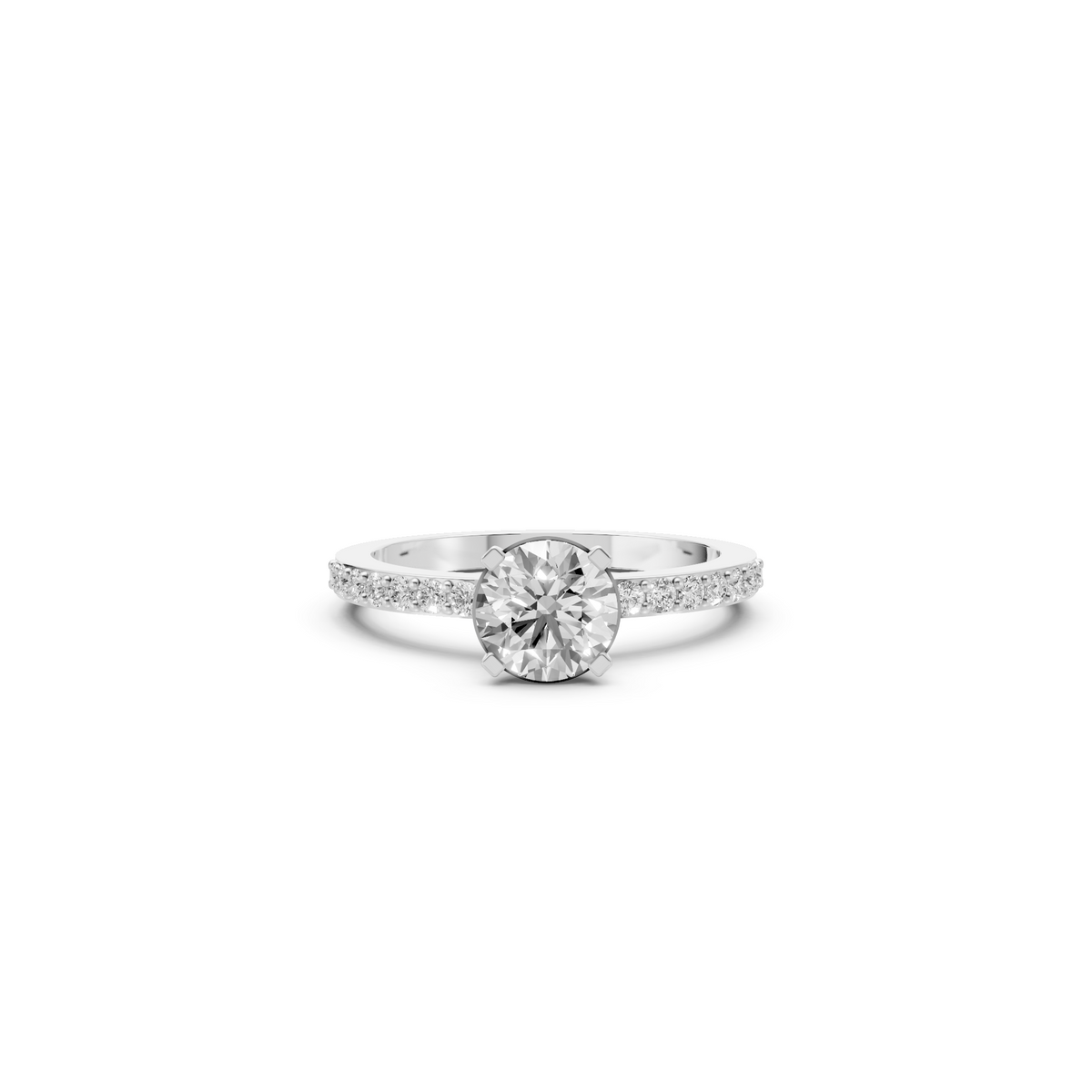 Elara Round Diamond Solitaire Ring with Pavé Band