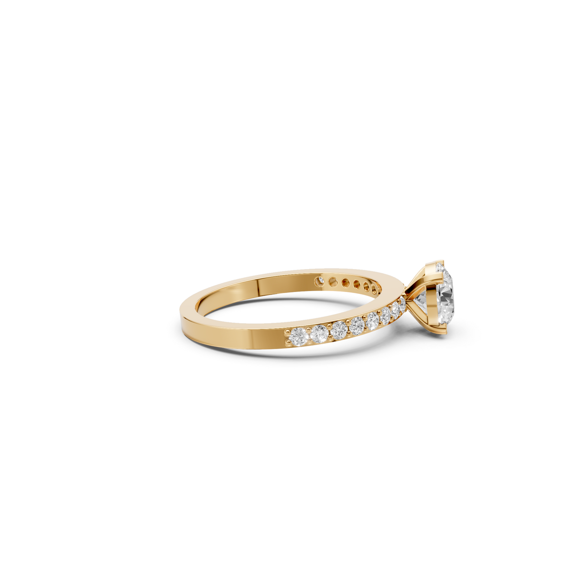 Elara Round Diamond Solitaire Ring with Pavé Band