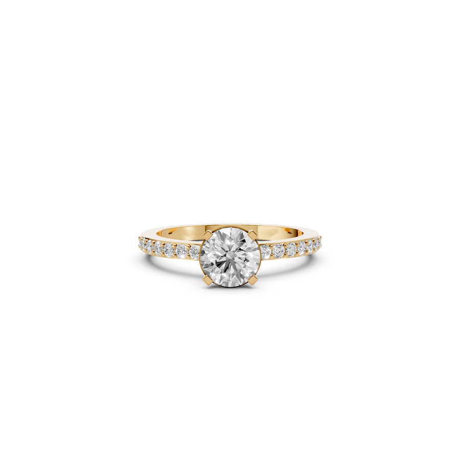 Elara Round Diamond Solitaire Ring with Pavé Band
