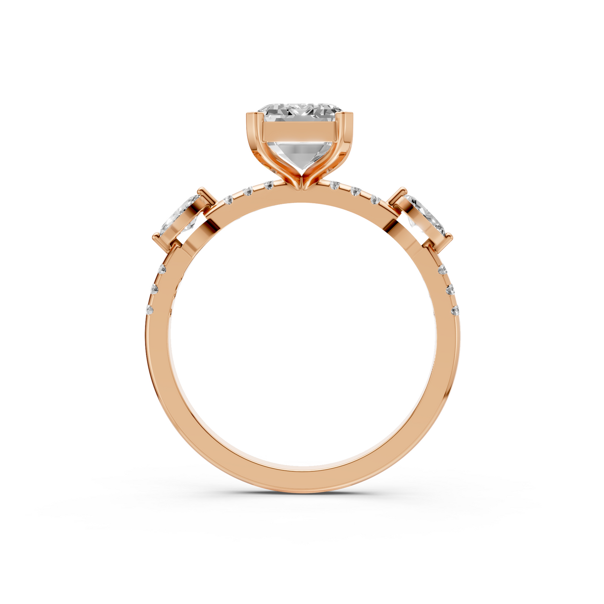 Seraphine Emerald Cut Diamond Solitaire Ring with Marquise Accents
