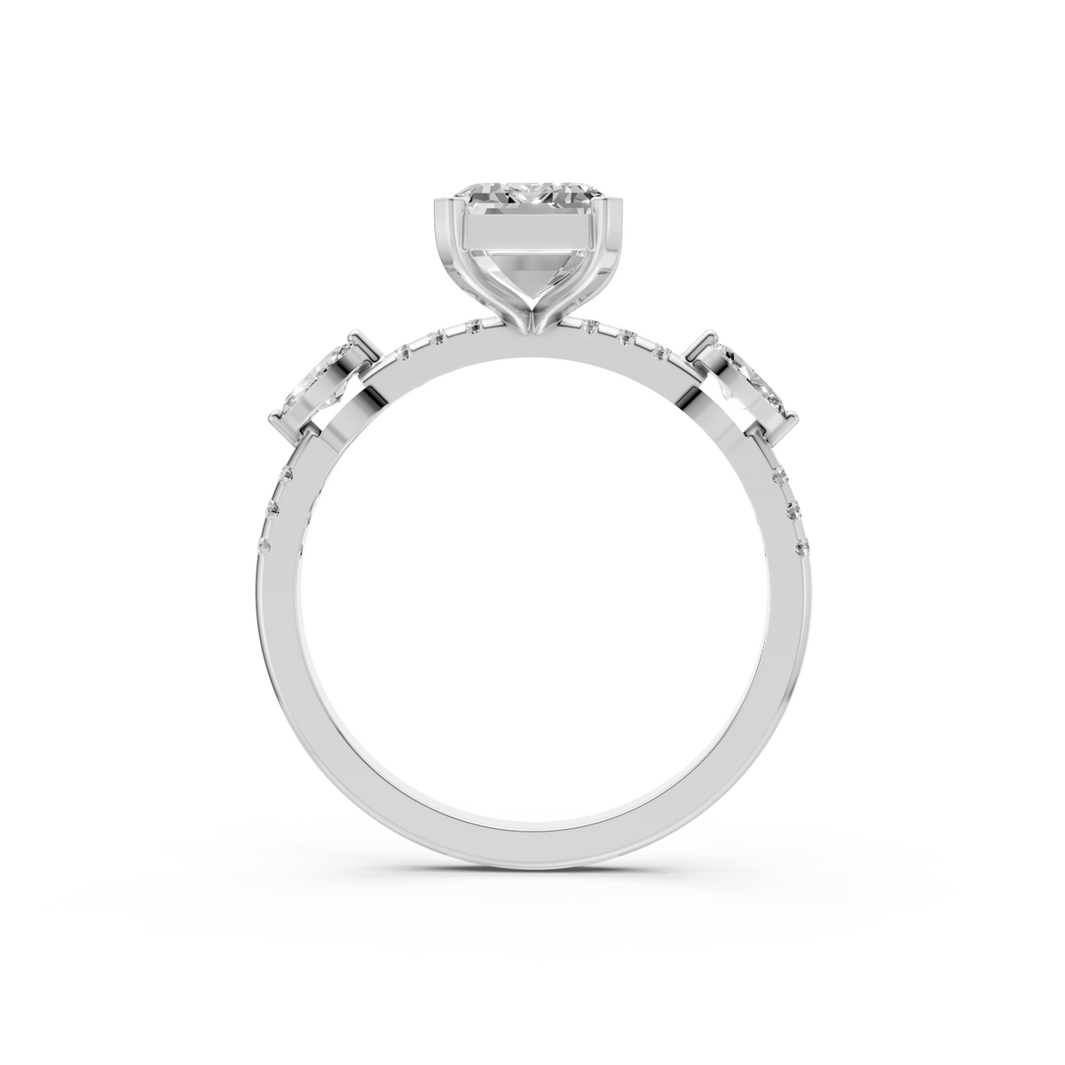 Seraphine Emerald Cut Diamond Solitaire Ring with Marquise Accents
