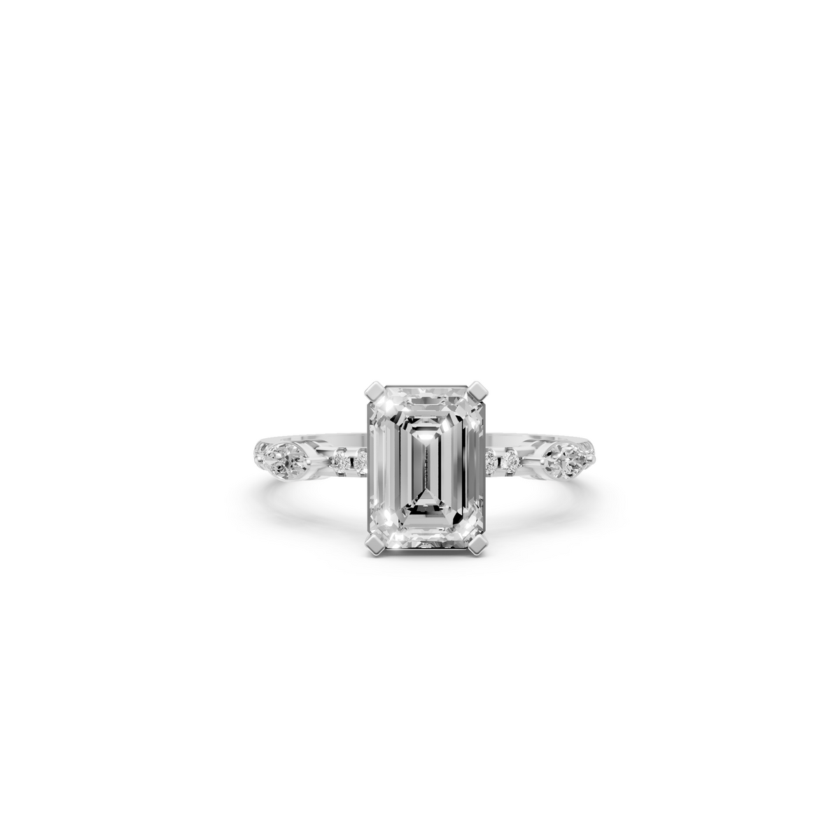 Seraphine Emerald Cut Diamond Solitaire Ring with Marquise Accents
