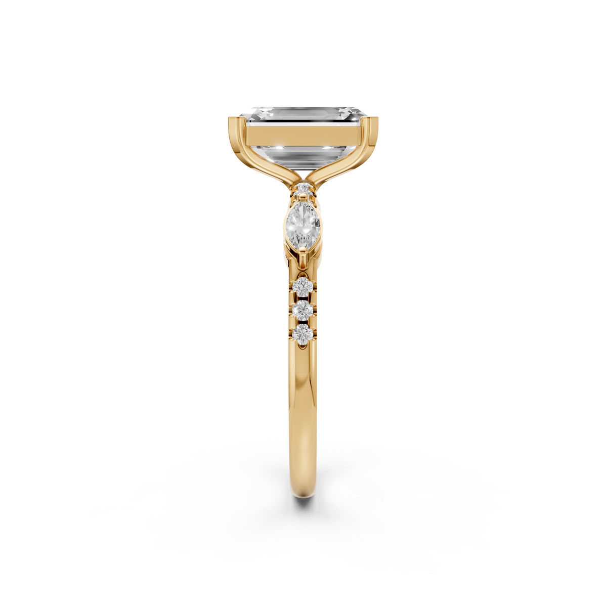 Seraphine Emerald Cut Diamond Solitaire Ring with Marquise Accents