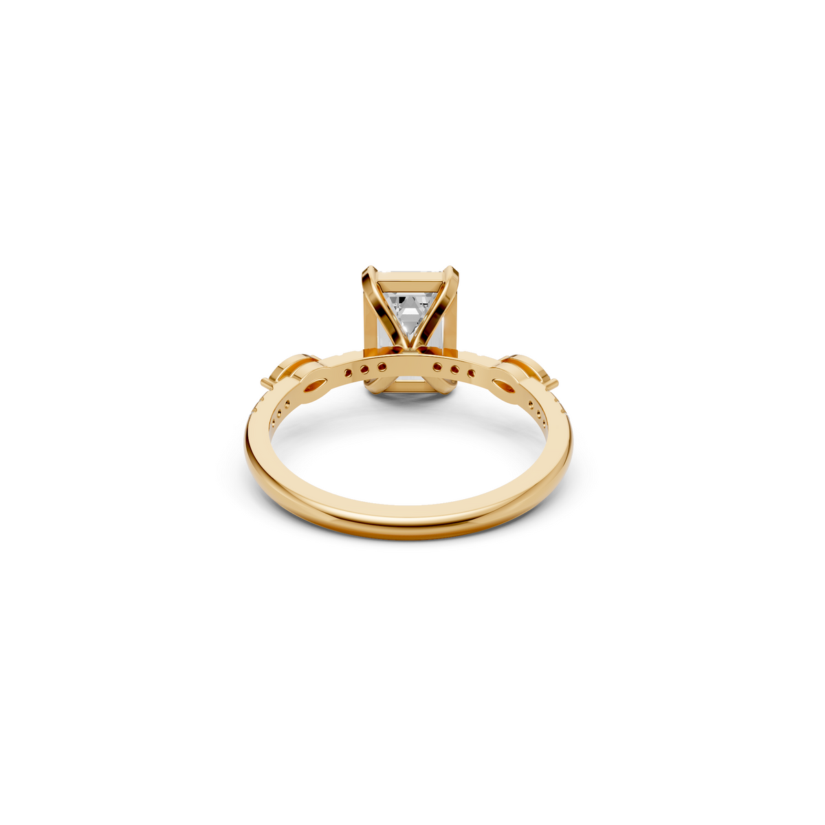 Seraphine Emerald Cut Diamond Solitaire Ring with Marquise Accents