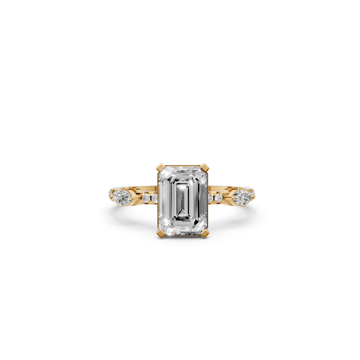 Seraphine Emerald Cut Diamond Solitaire Ring with Marquise Accents