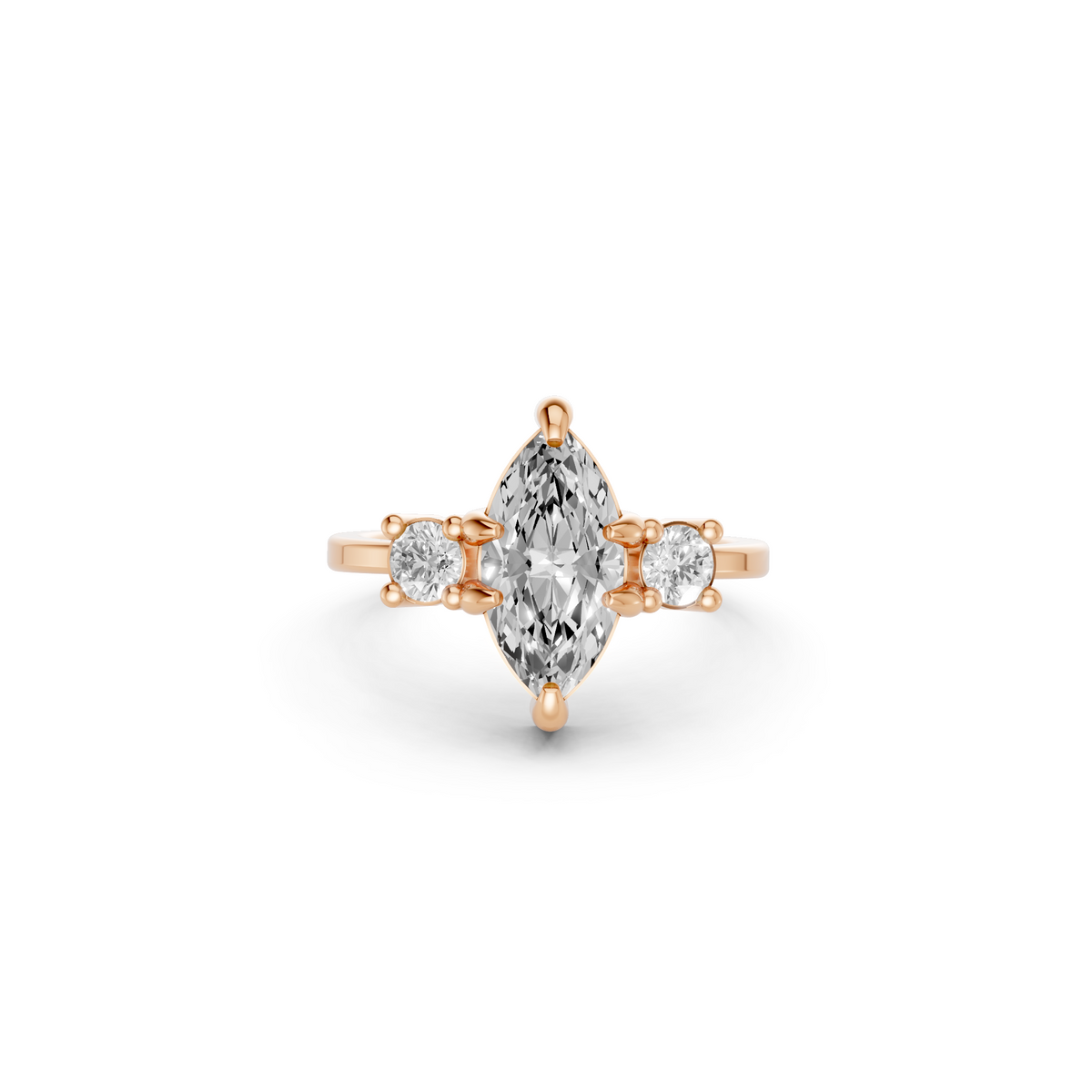 Celeste Marquise & Round Diamond Three Stone Ring in 14K Yellow Gold