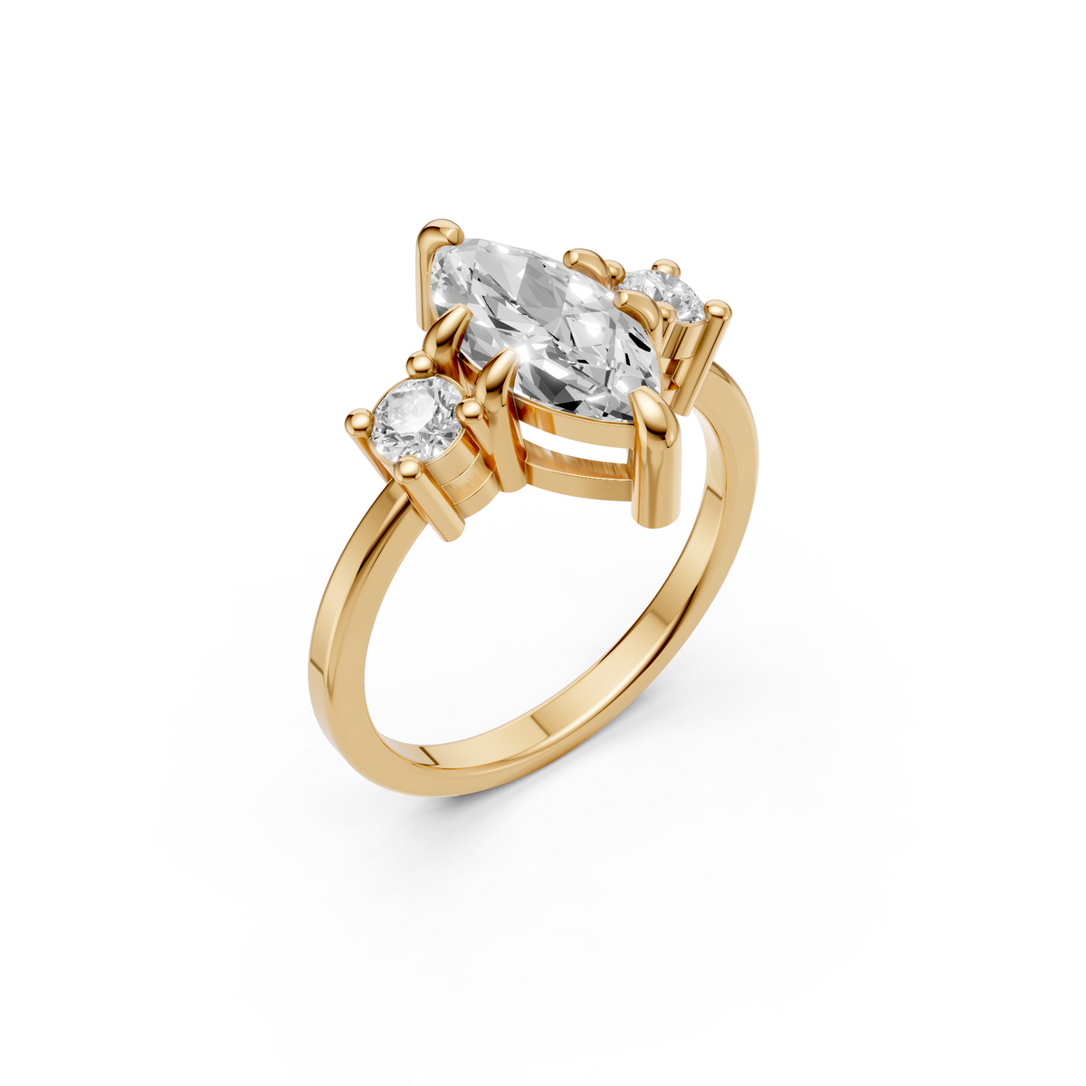 Celeste Marquise & Round Diamond Three Stone Ring in 14K Yellow Gold