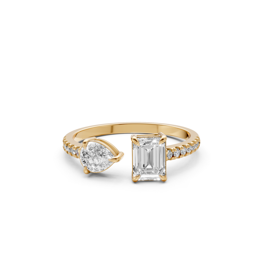 Juliette Emerald Cut and Pear Diamond Toi et Moi Open Ring