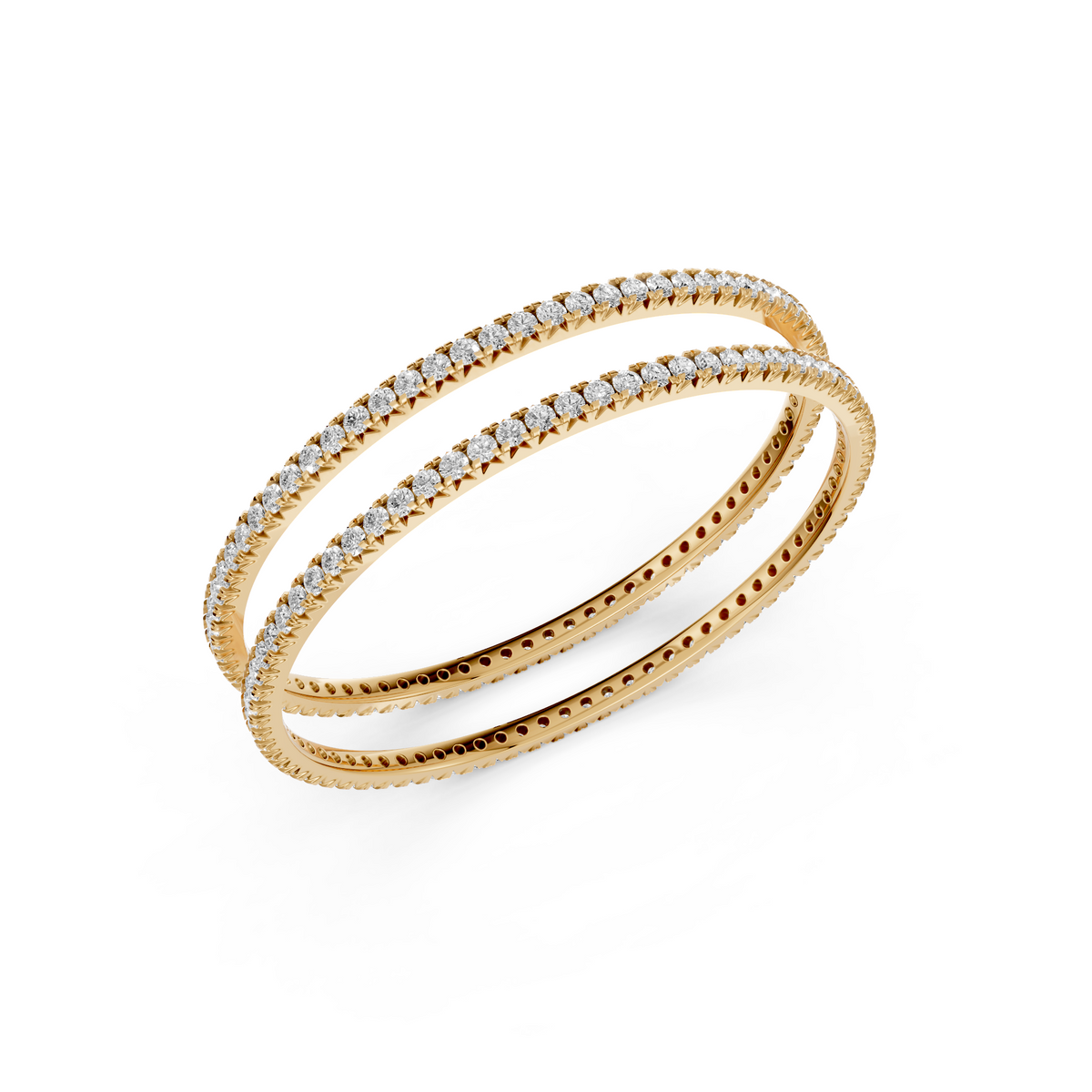 Minimalist Stackable Diamond Eternity Bangles for Women In 14K Yellow Gold