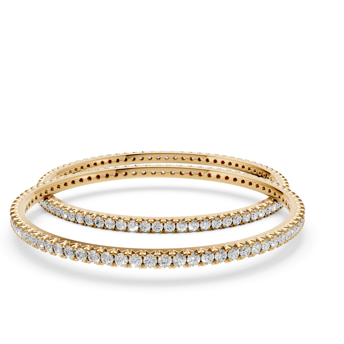 Minimalist Stackable Diamond Eternity Bangles for Women In 14K Yellow Gold