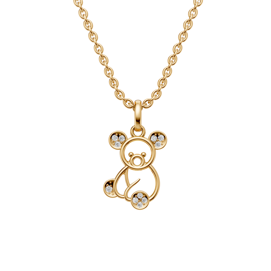Whimsical Koala Round Diamond Pendant In 14K Gold