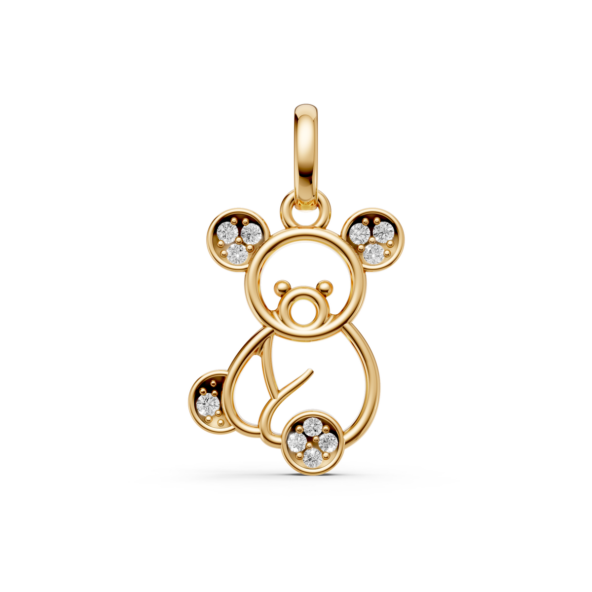 Whimsical Koala Round Diamond Pendant In 14K Gold