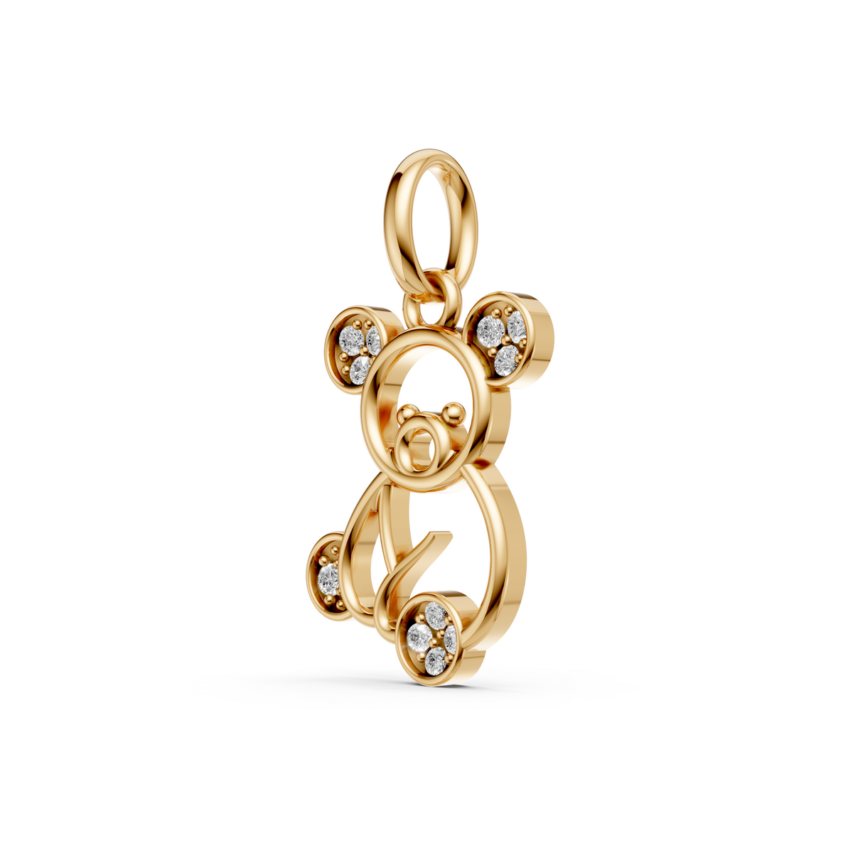 Whimsical Koala Round Diamond Pendant In 14K Gold