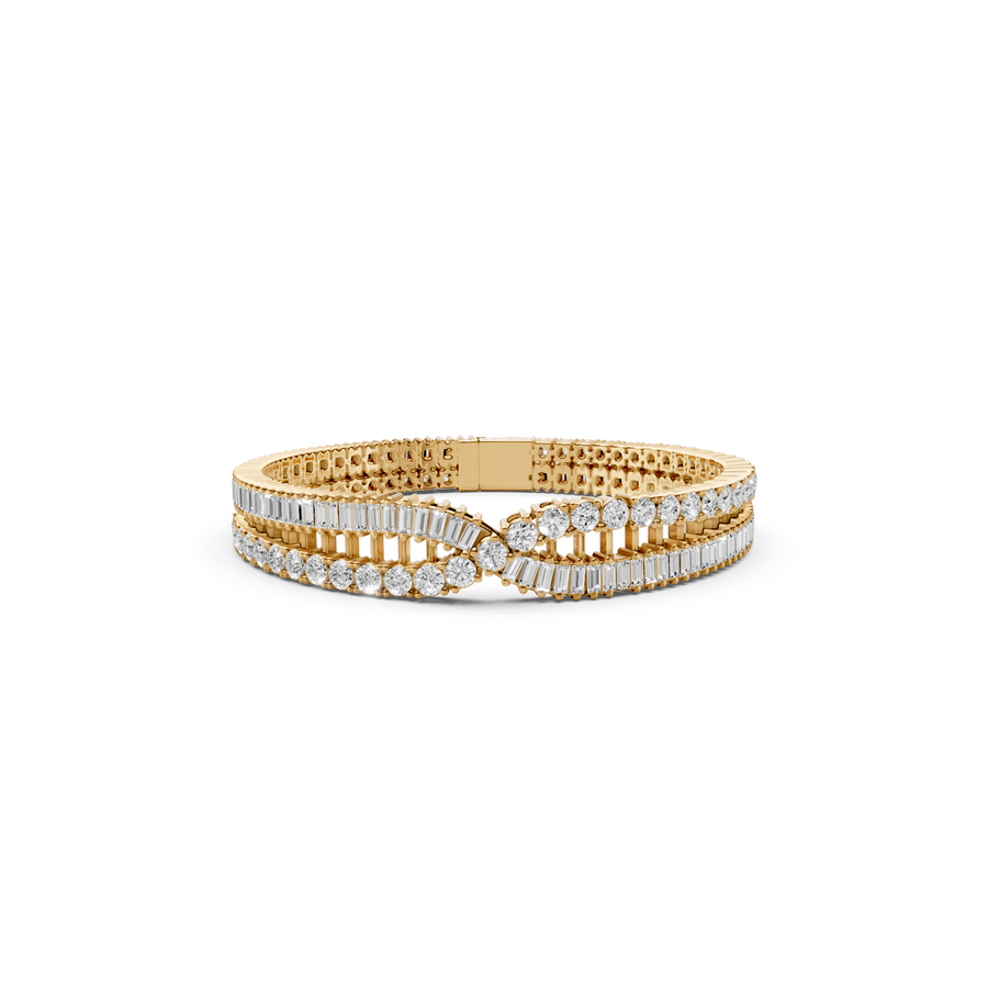 Two-Tone Channel Set Round & Baguette Crossover Bracelet