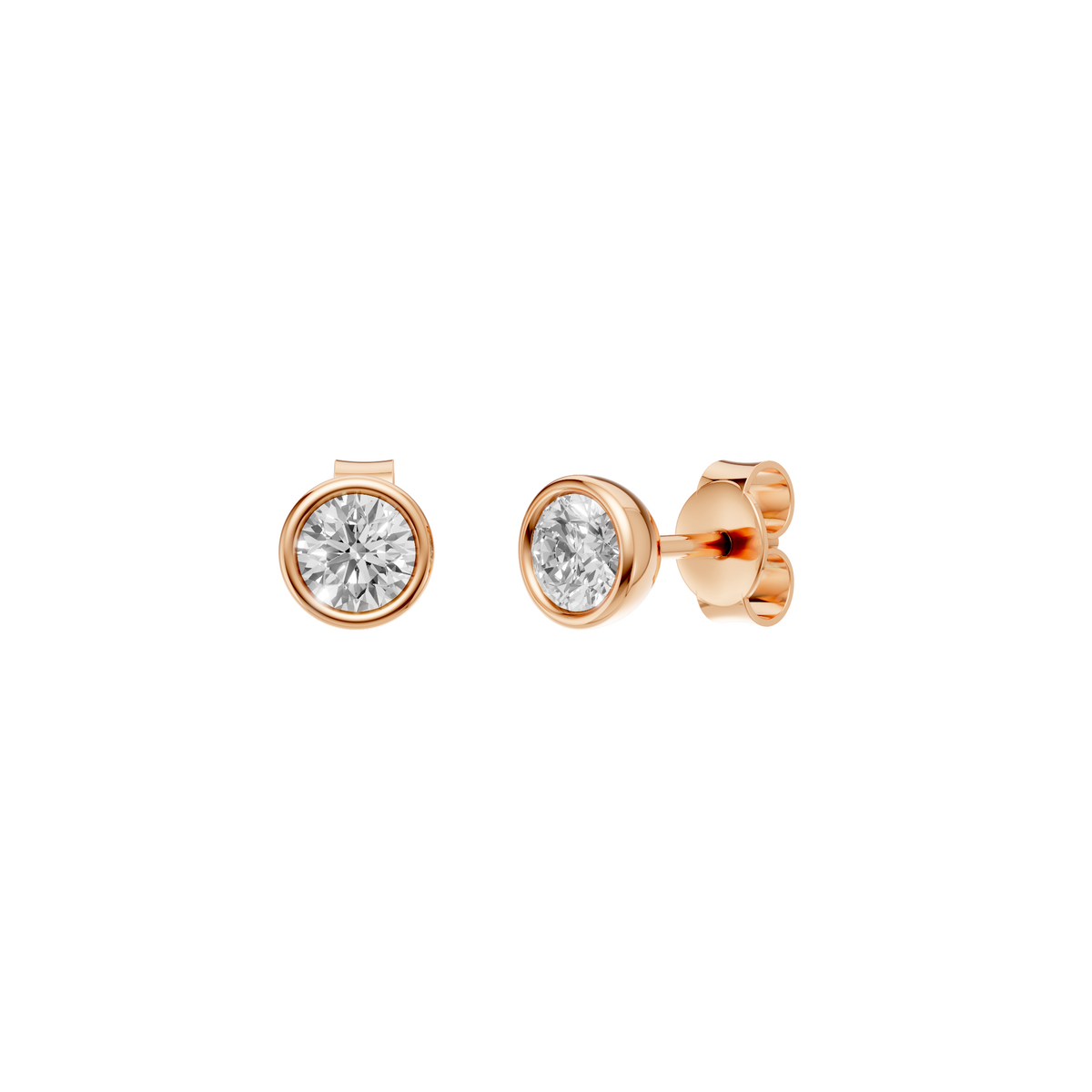 Bezel Stud Diamond  Earrings in 14K Yellow Gold
