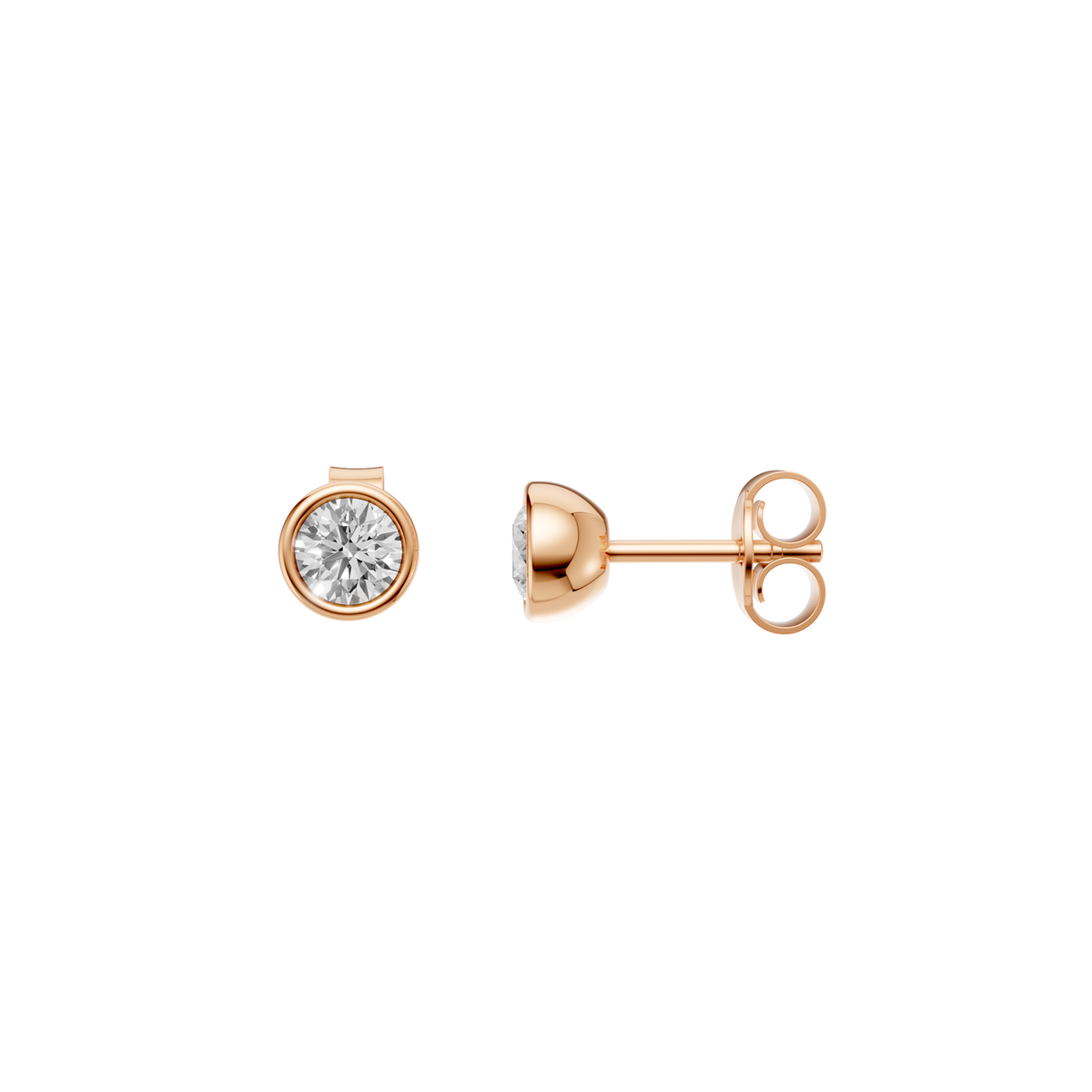 Bezel Stud Diamond  Earrings in 14K Yellow Gold