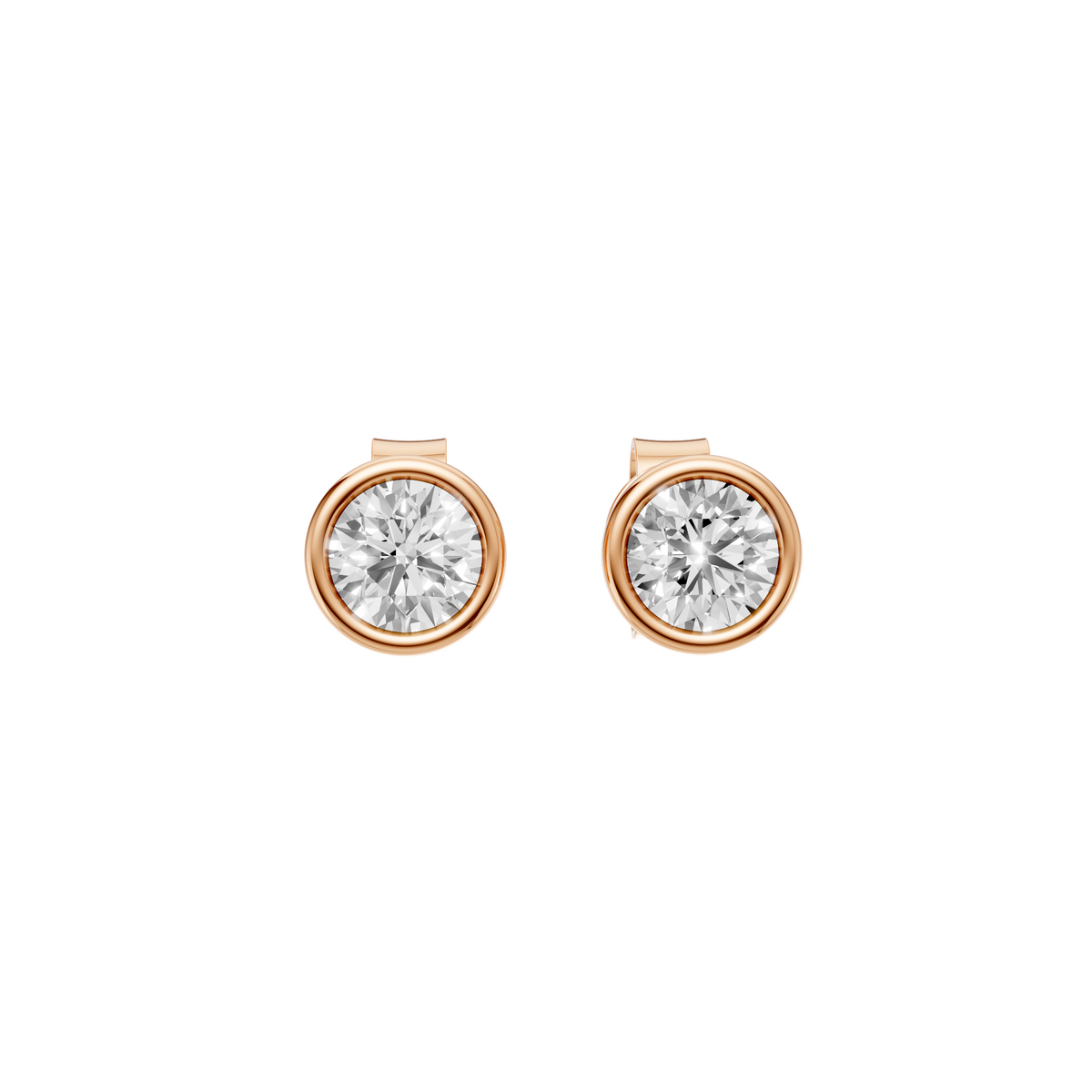 Bezel Stud Diamond  Earrings in 14K Yellow Gold