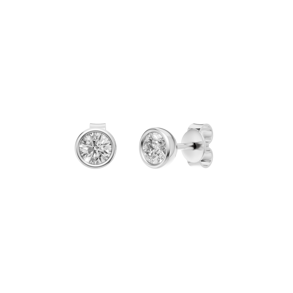 Bezel Stud Diamond  Earrings in 14K Yellow Gold