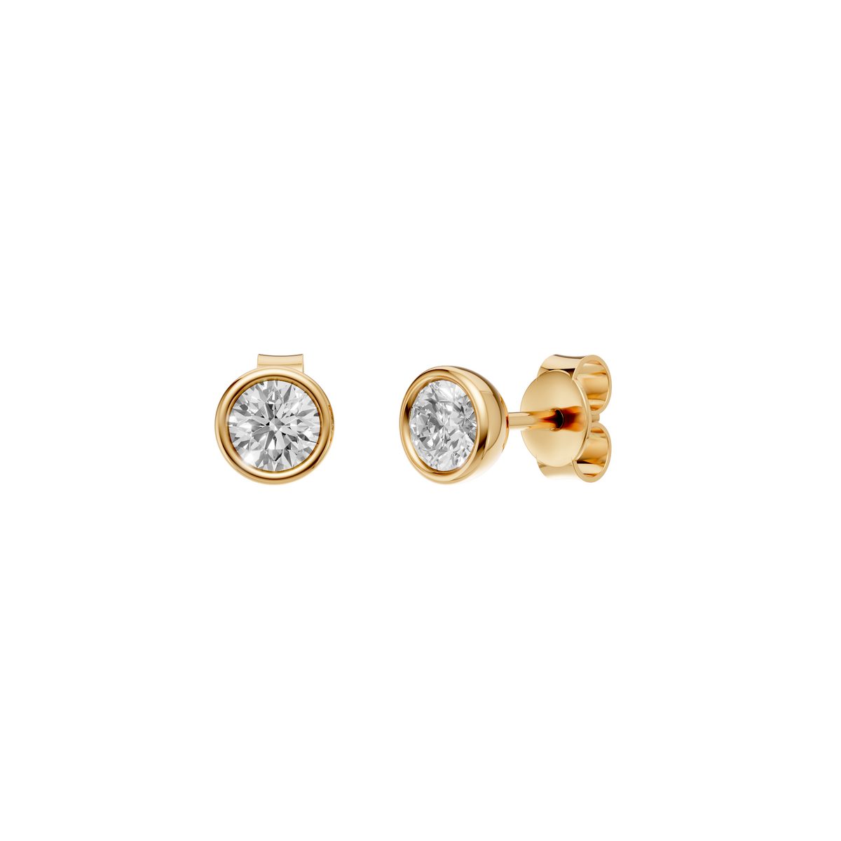 Bezel Stud Diamond  Earrings in 14K Yellow Gold