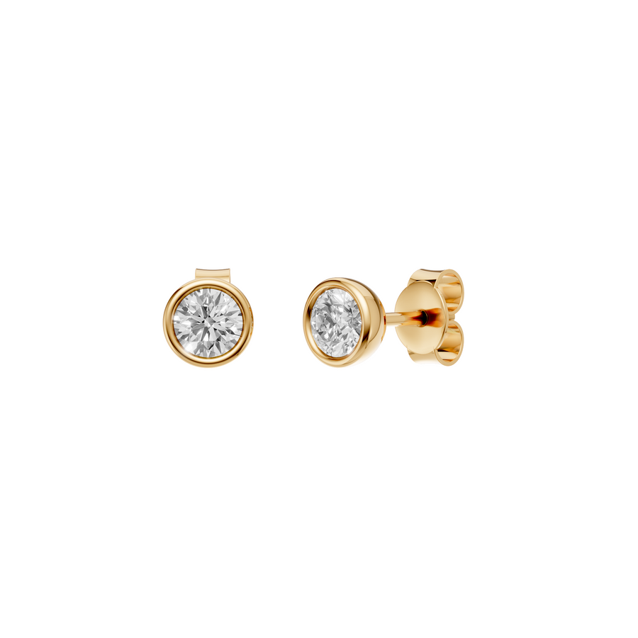 Bezel Stud Diamond  Earrings in 14K Yellow Gold