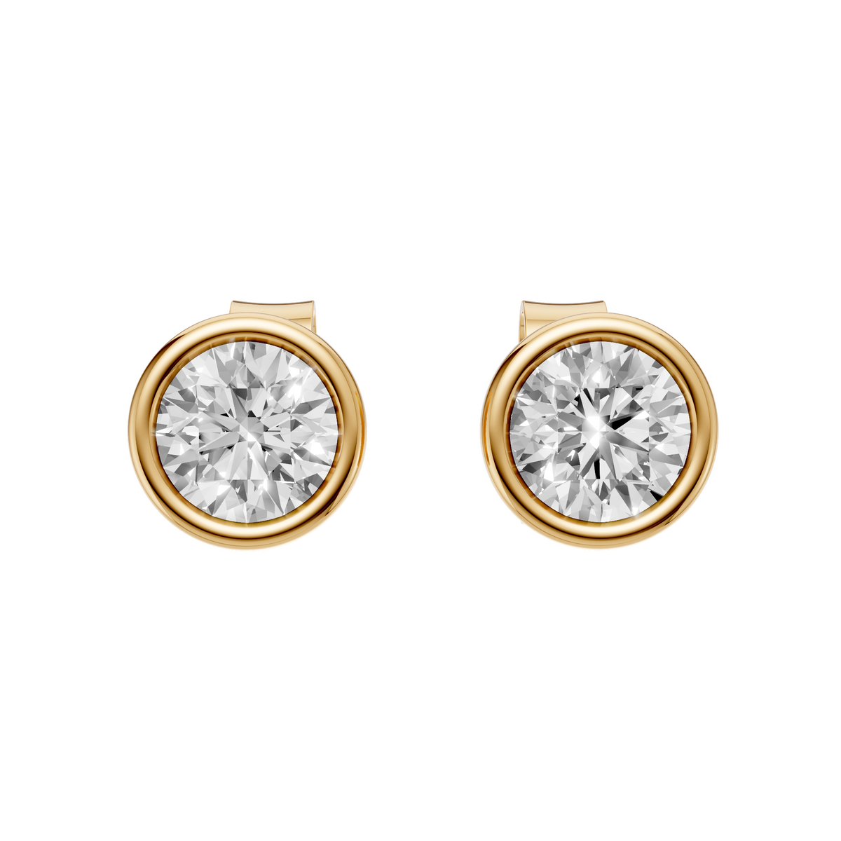 Bezel Stud Diamond  Earrings in 14K Yellow Gold