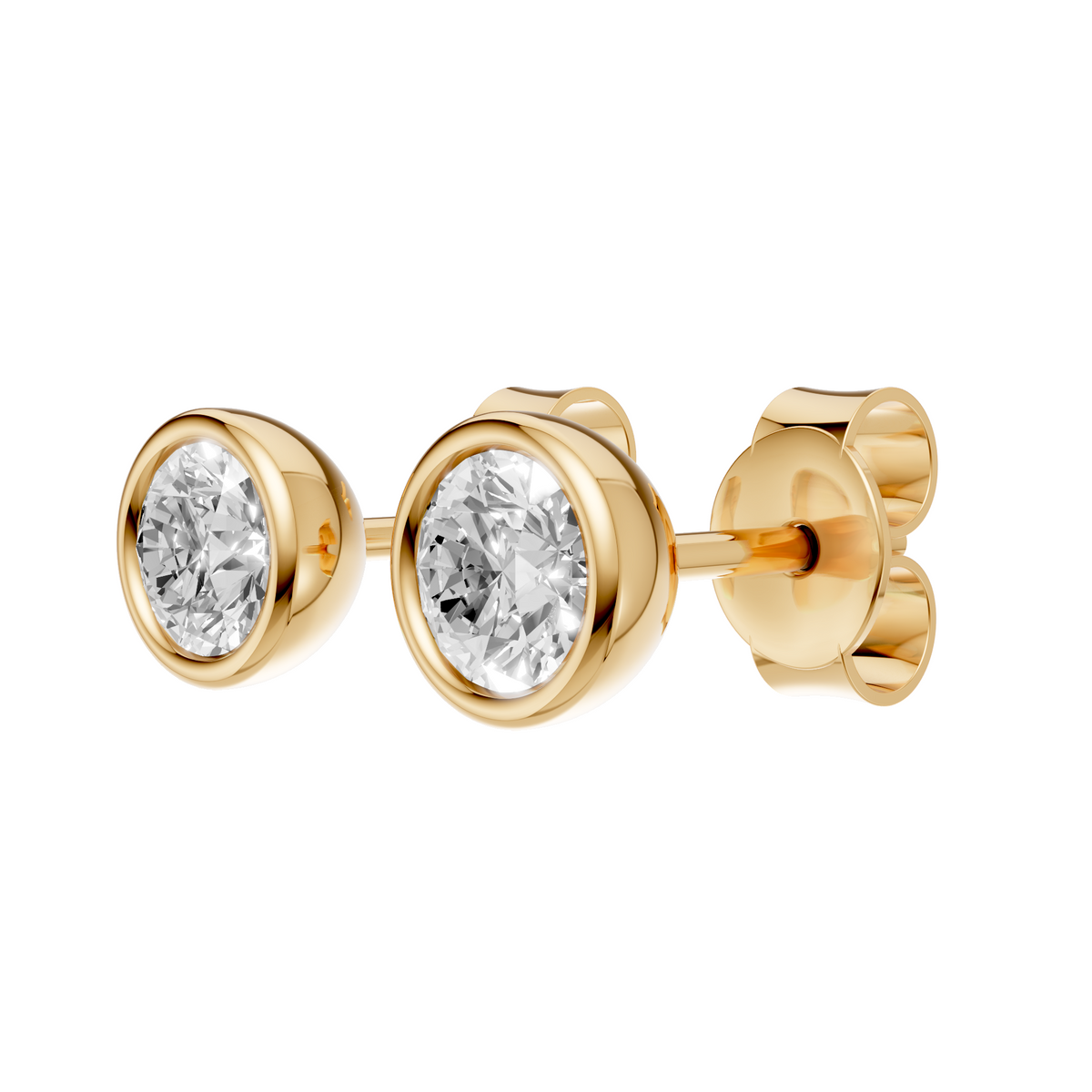 Bezel Stud Diamond  Earrings in 14K Yellow Gold