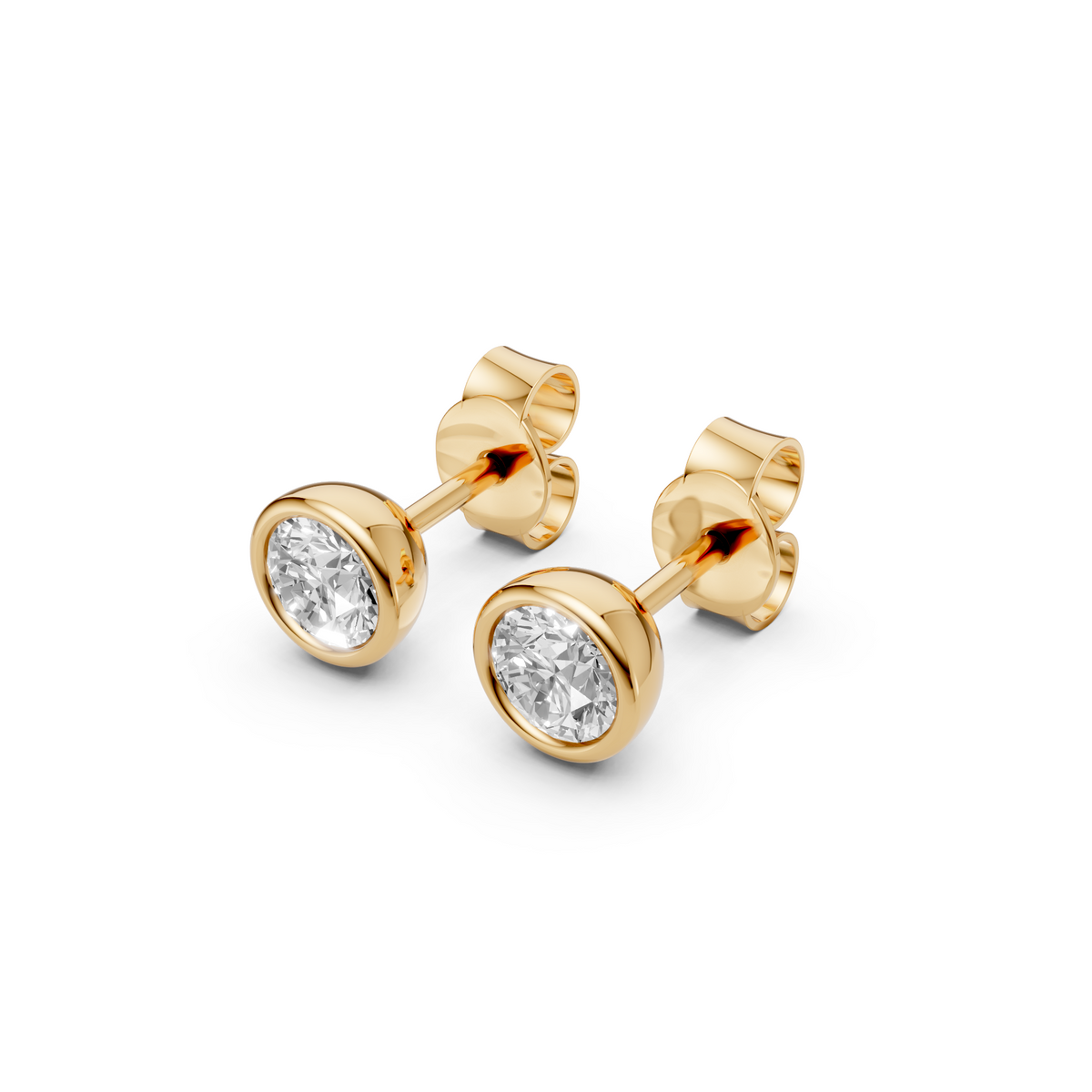 Bezel Stud Diamond  Earrings in 14K Yellow Gold