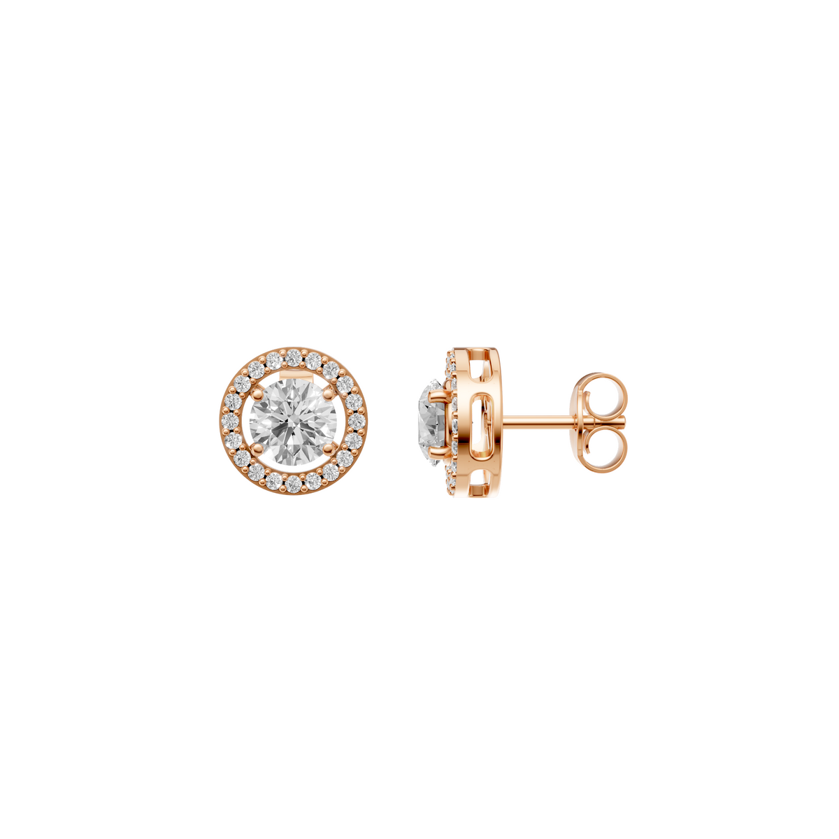 The Halo Diamond Stud Earrings in 14K Yellow Gold