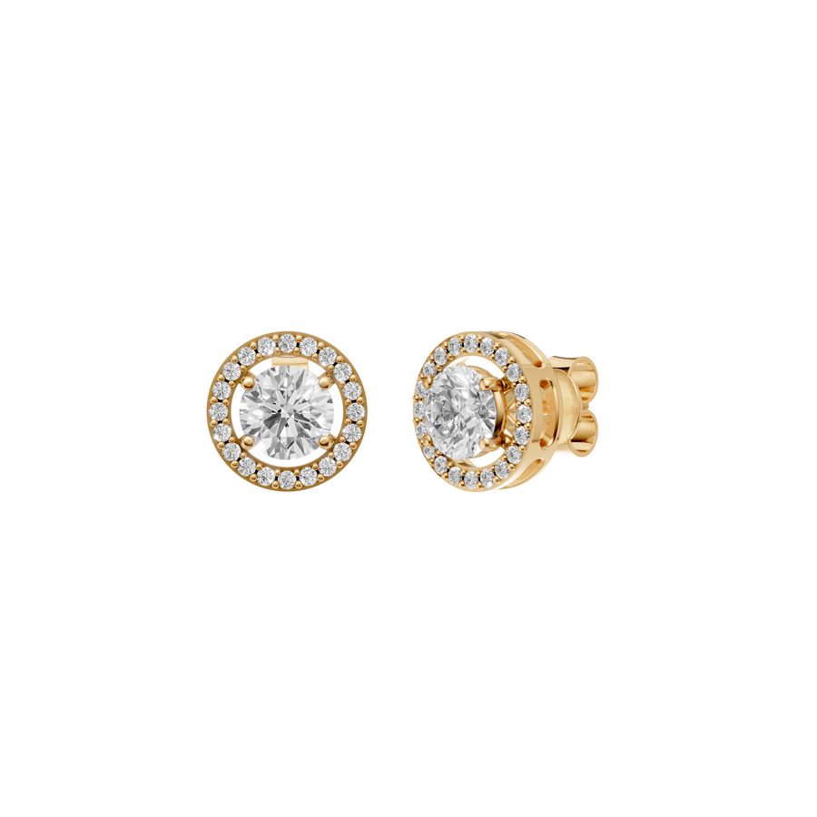 The Halo Diamond Stud Earrings in 14K Yellow Gold