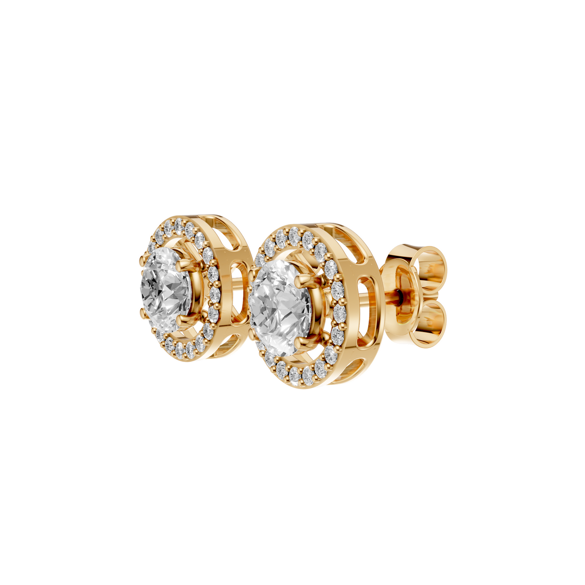 The Halo Diamond Stud Earrings in 14K Yellow Gold