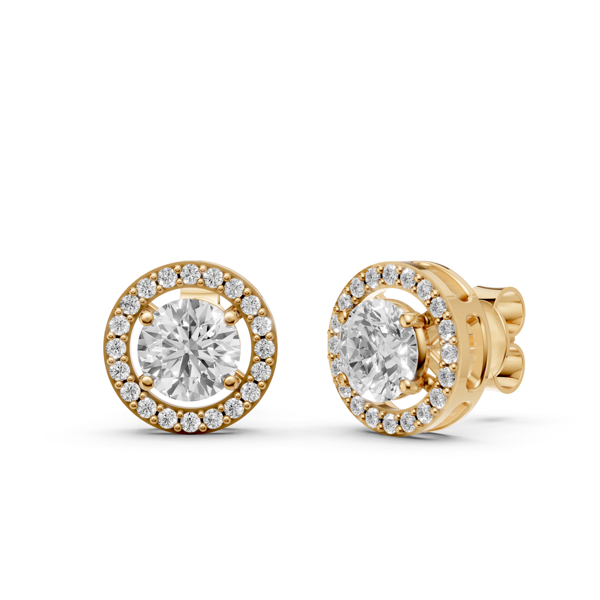The Halo Diamond Stud Earrings in 14K Yellow Gold
