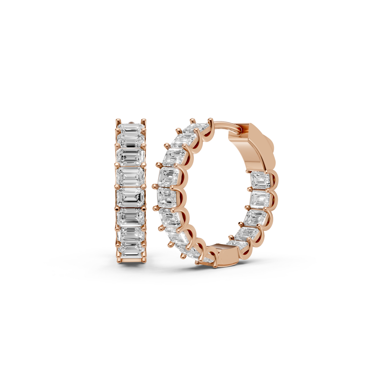 Harlow Emerald Diamond Hoop Earrings – 14K Yellow Gold
