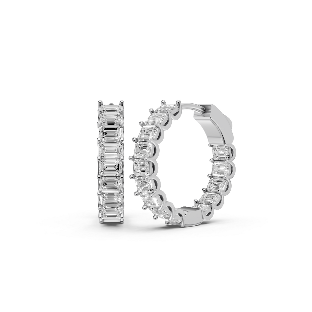 Harlow Emerald Diamond Hoop Earrings – 14K Yellow Gold
