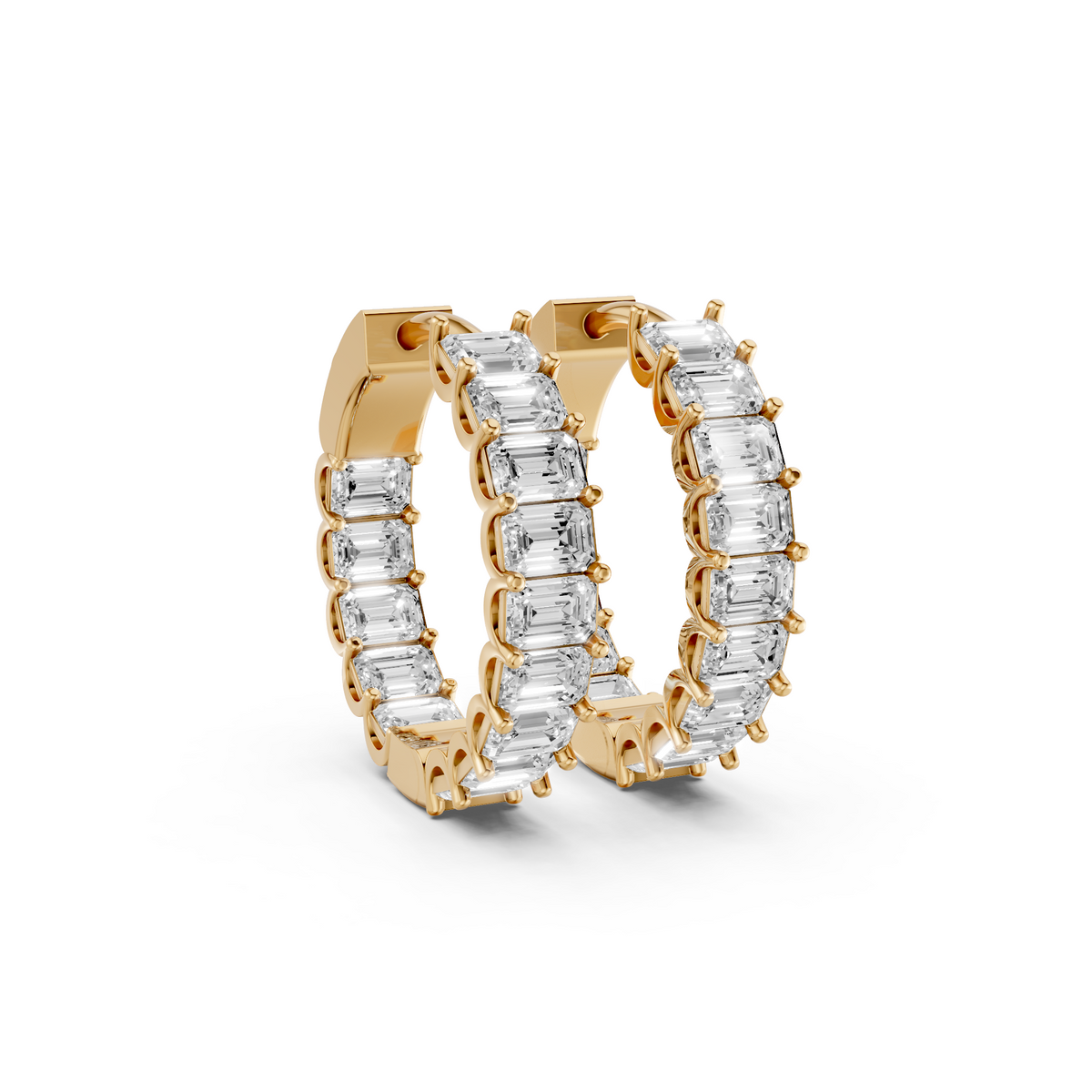 Harlow Emerald Diamond Hoop Earrings – 14K Yellow Gold