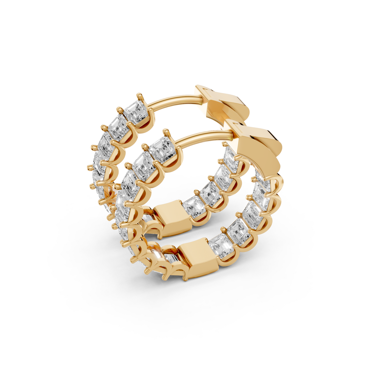 Harlow Emerald Diamond Hoop Earrings – 14K Yellow Gold