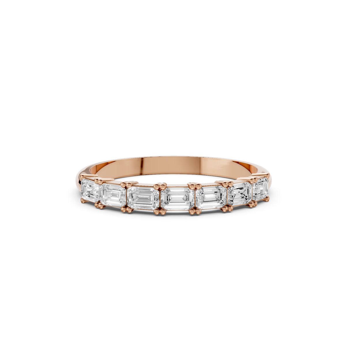 Elara Emerald Cut Diamond Half Eternity Ring with Seven Stone Band