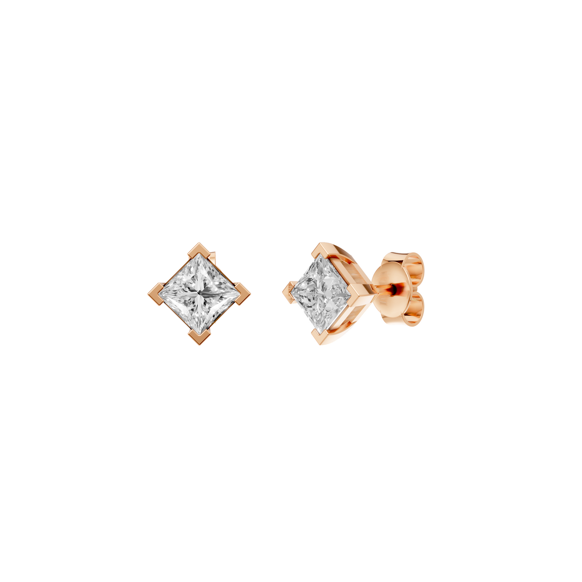 Diamond Princess Cut Solitaire Stud Earrings
