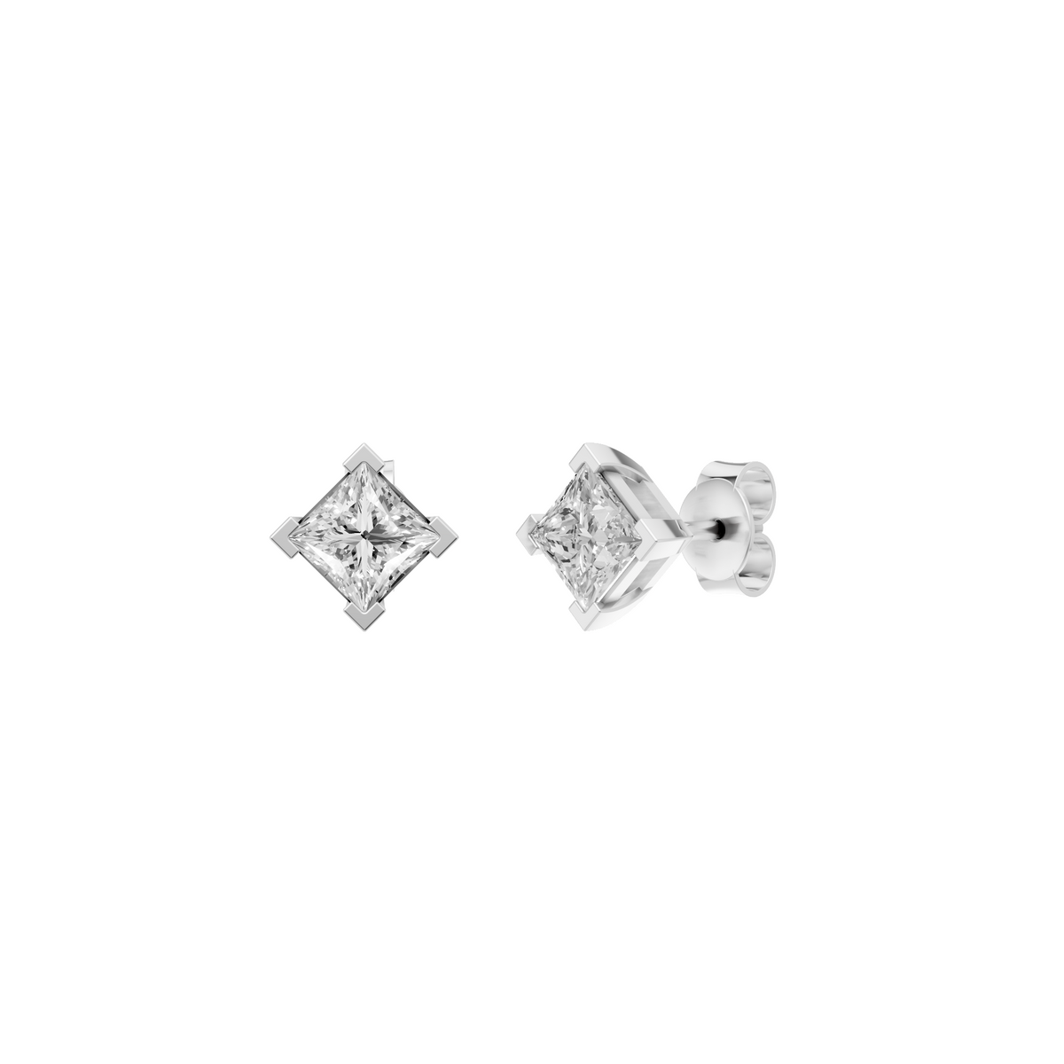 Diamond Princess Cut Solitaire Stud Earrings