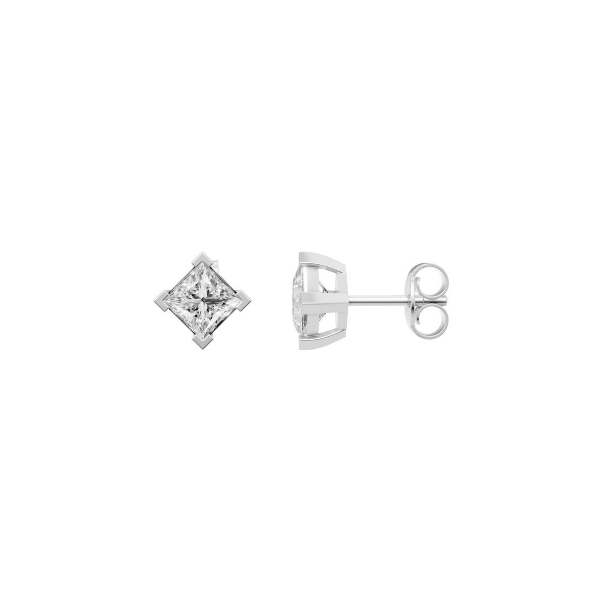 Diamond Princess Cut Solitaire Stud Earrings