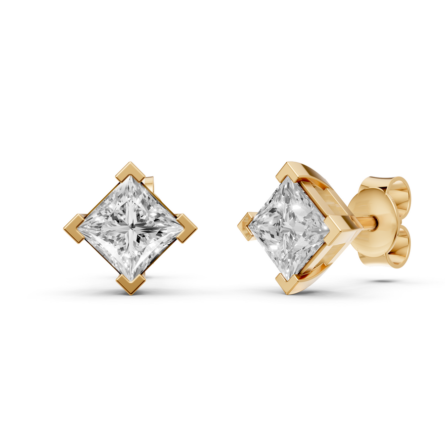 Diamond Princess Cut Solitaire Stud Earrings