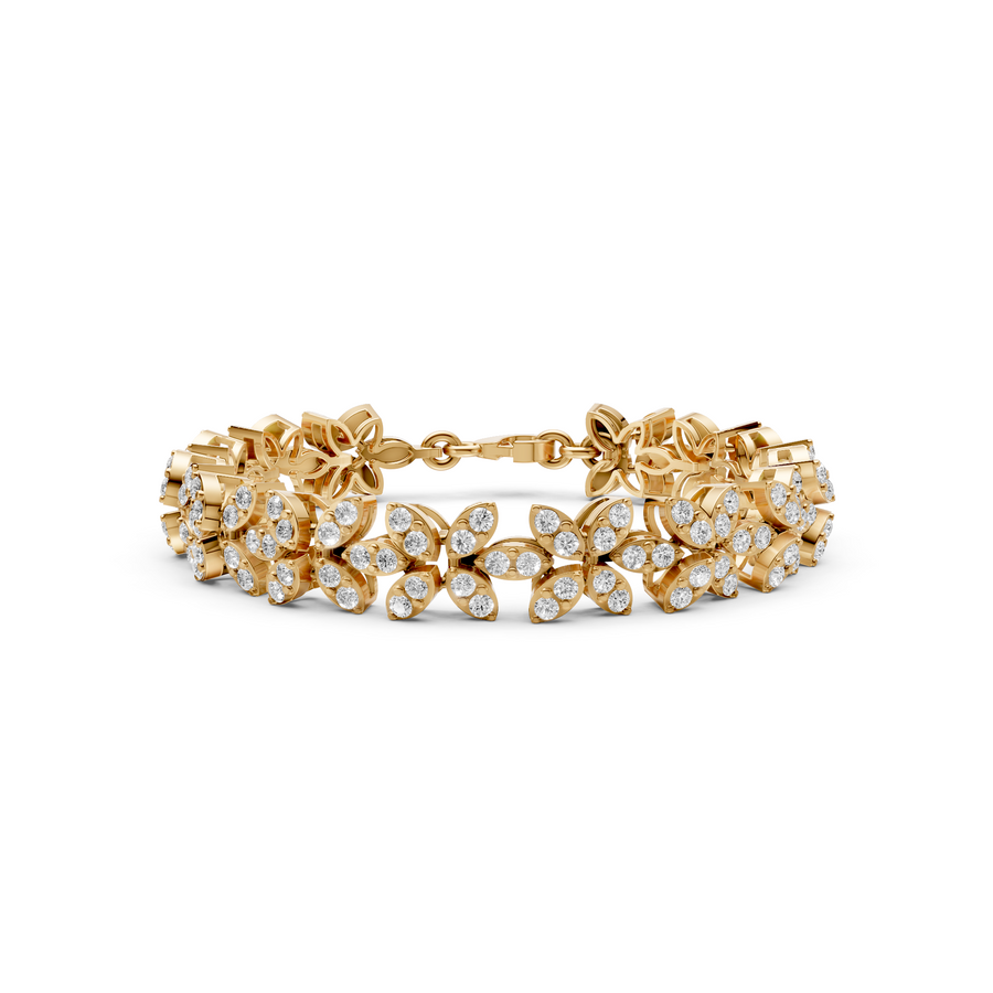 Blooming Floral Cluster Diamond Tennis Bracelet In 14K Gold
