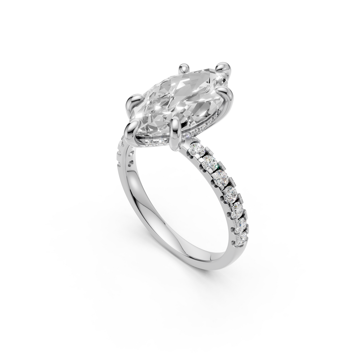 Elara Marquise Diamond Ring with Pave Diamond Band