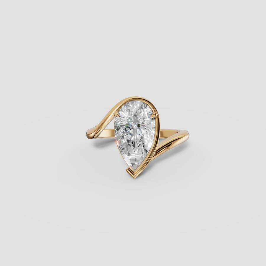 Pear Cut Diamond Engagement Ring, IGI Certified in Solid Gold