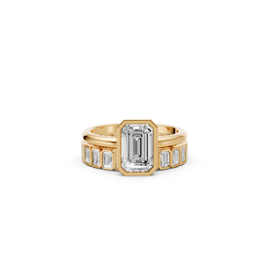 Genevieve Emerald Cut Diamond Bezel Set Eternity Engagement Ring