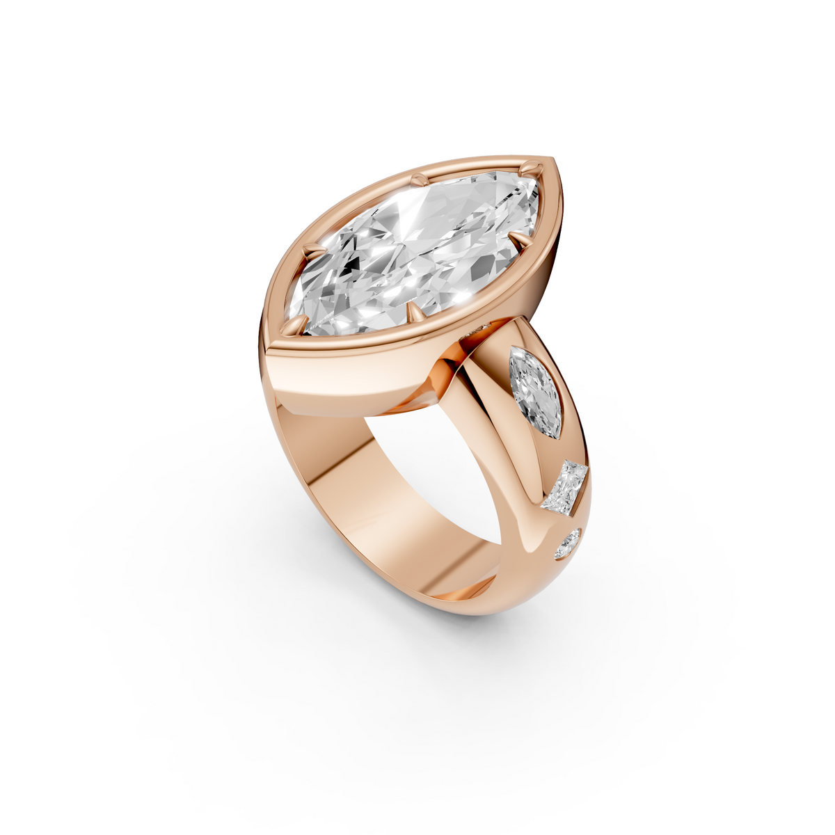 Zora Marquise Diamond Sculptural Side Stone Engagement Ring