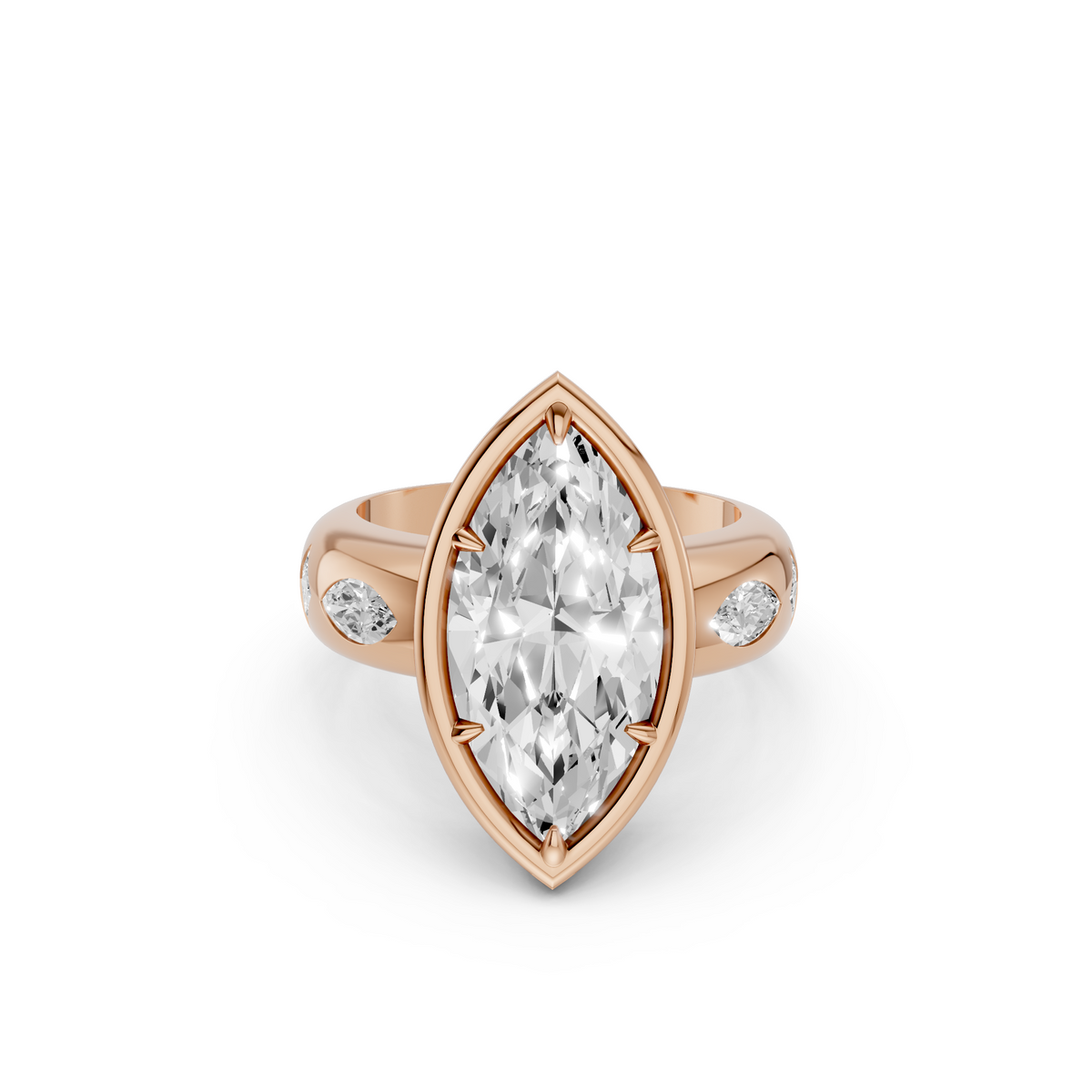 Zora Marquise Diamond Sculptural Side Stone Engagement Ring
