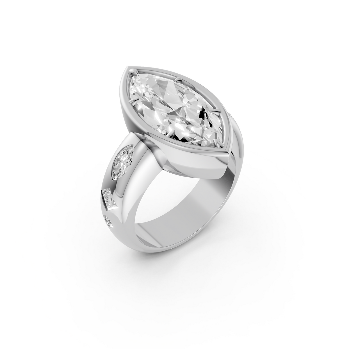Zora Marquise Diamond Sculptural Side Stone Engagement Ring